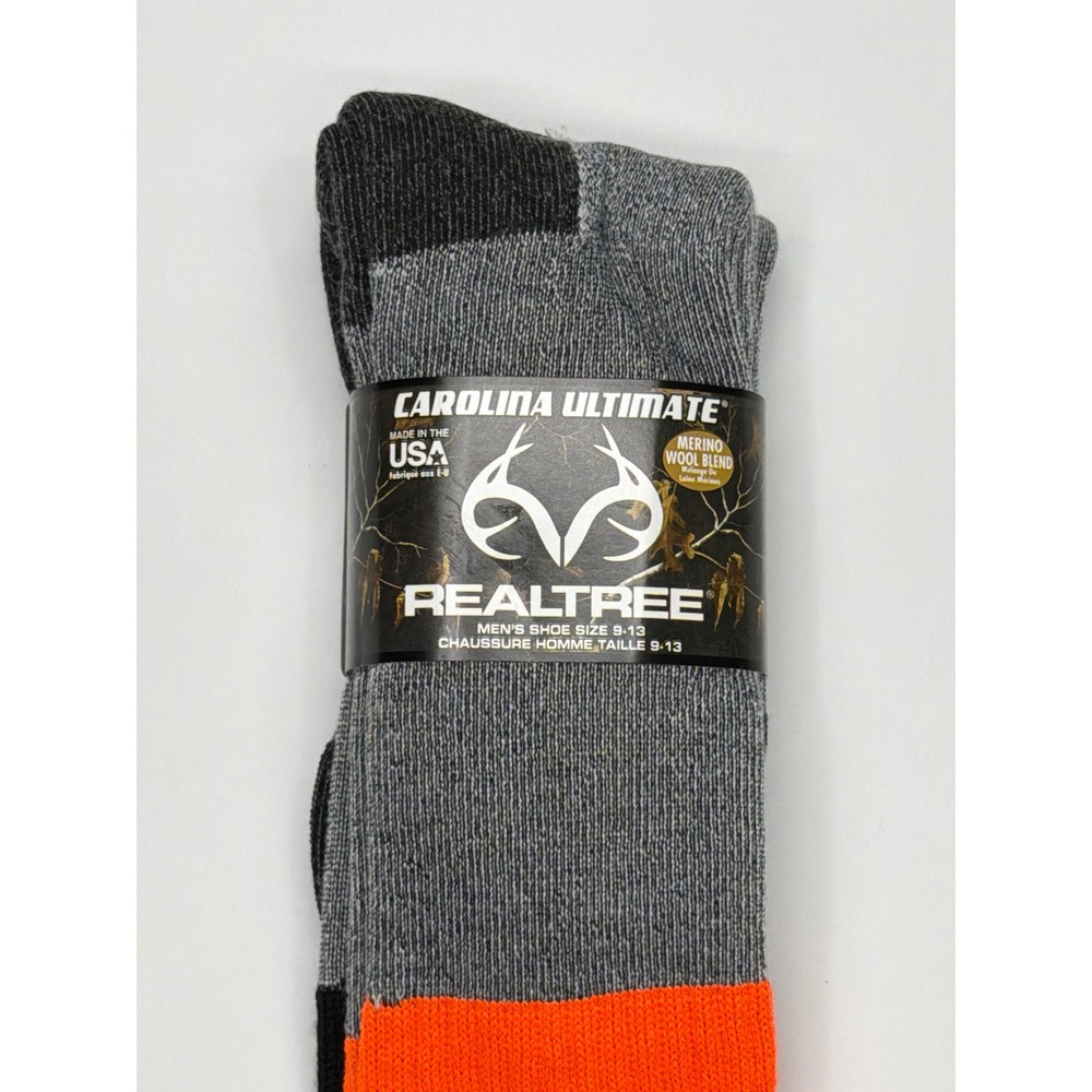 Carolina Ultimate Realtree Men's Wool Blend Crew Socks Size 9-13 Black Orange US - Picture 2 of 5